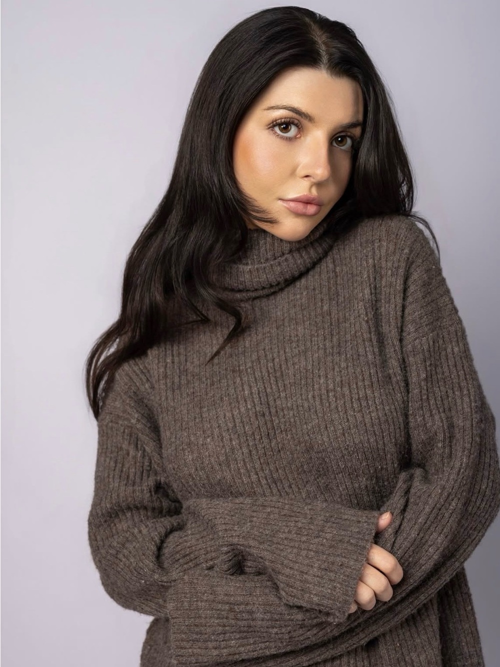 H&M Ribbed Turtleneck Sweater - Brown